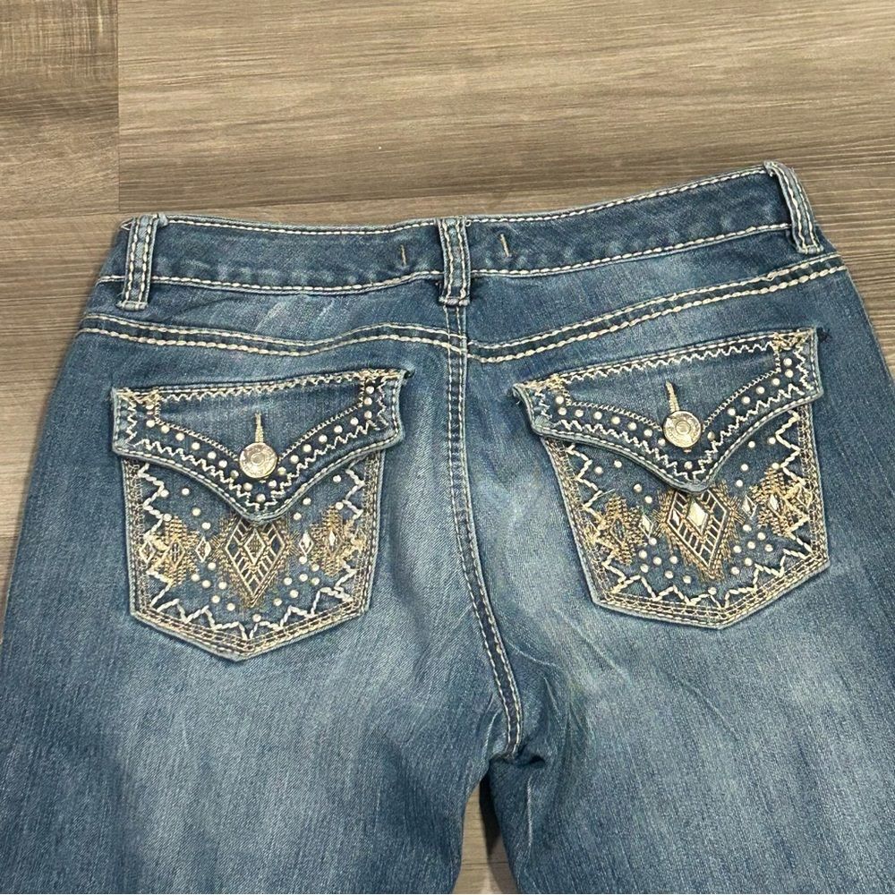 Y2K Nine West Vintage America Embroidered Embellished Flap Pockets Bootcut Jeans - Picture 4 of 6